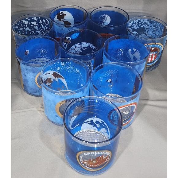 Vintage NASA Apollo Glasses Complete Collection – Set of 10 Blue/Gold Tumblers - Picture 3 of 16